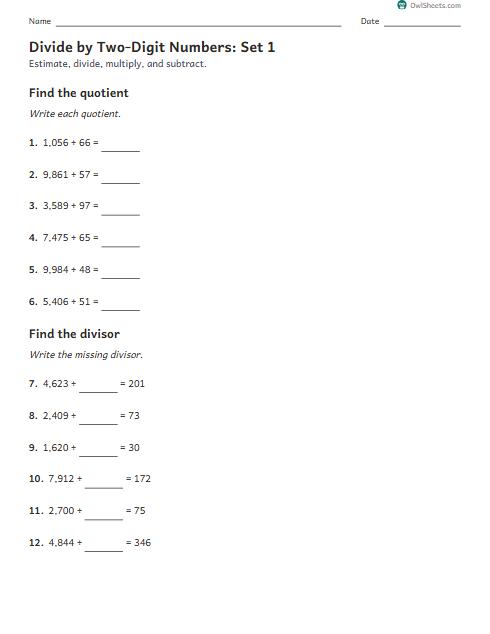 Divide by Two-Digit Numbers: Set 1 worksheet preview
