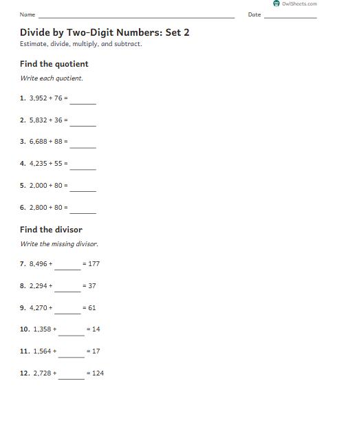 Divide by Two-Digit Numbers: Set 2 worksheet preview