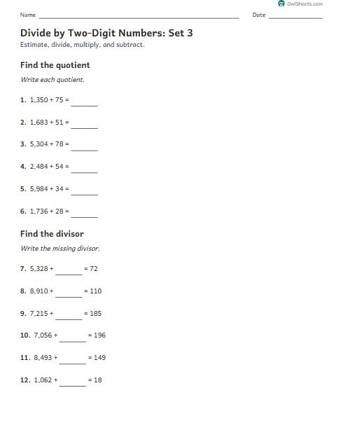 Divide by Two-Digit Numbers: Set 3 worksheet preview