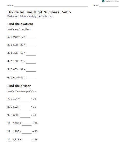 Divide by Two-Digit Numbers: Set 5 worksheet preview