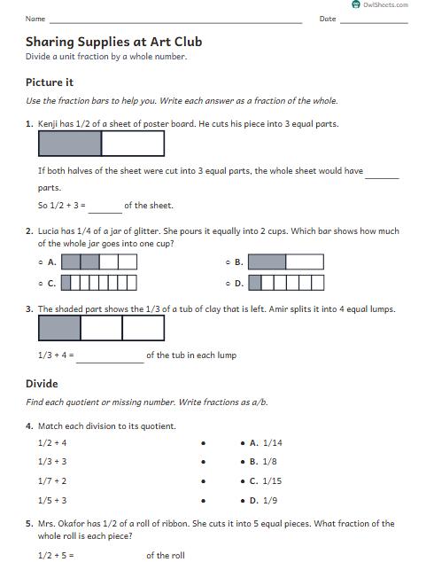 Sharing Supplies at Art Club worksheet preview