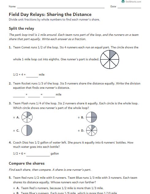 Field Day Relays: Sharing the Distance worksheet preview