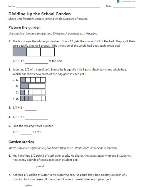 Dividing Up the School Garden worksheet preview