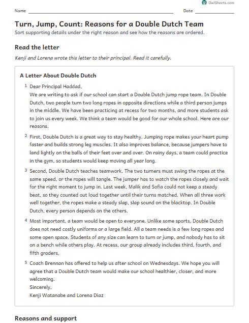 Turn, Jump, Count: Reasons for a Double Dutch Team worksheet preview