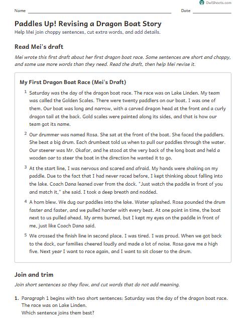 Paddles Up! Revising a Dragon Boat Story worksheet preview