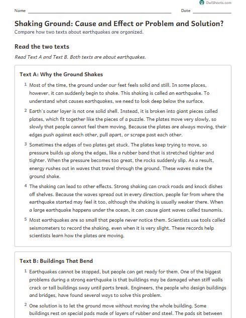 Shaking Ground: Cause and Effect or Problem and Solution? worksheet preview