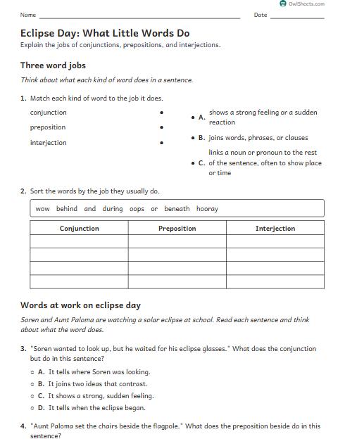 Eclipse Day: What Little Words Do worksheet preview