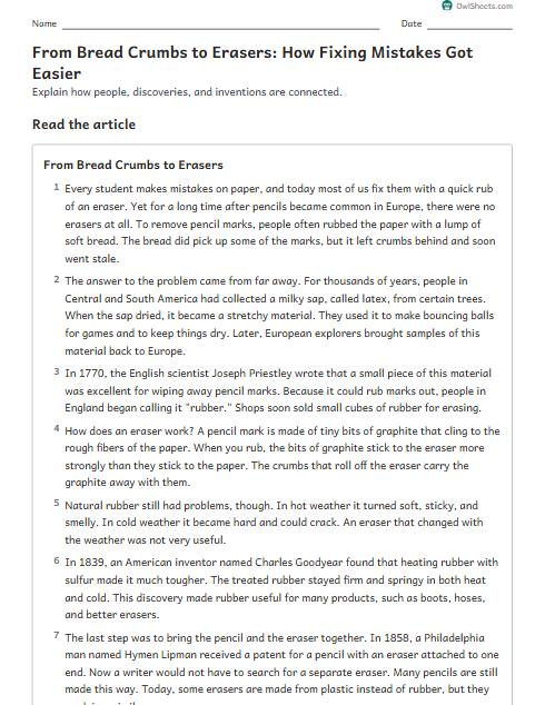 From Bread Crumbs to Erasers: How Fixing Mistakes Got Easier worksheet preview