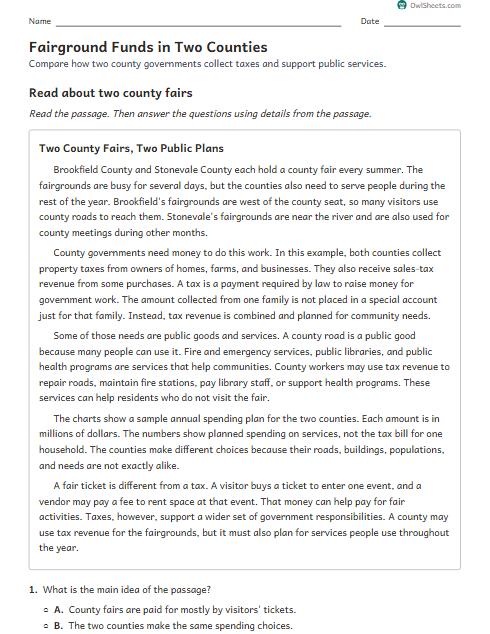 Fairground Funds in Two Counties worksheet preview
