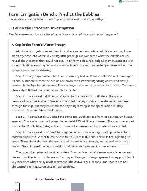 Farm Irrigation Bench: Predict the Bubbles worksheet preview