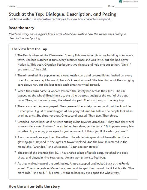 Stuck at the Top: Dialogue, Description, and Pacing worksheet preview
