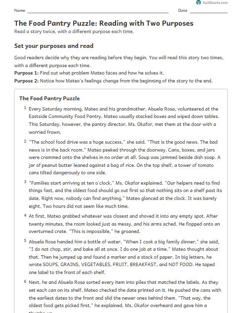 The Food Pantry Puzzle: Reading with Two Purposes worksheet preview