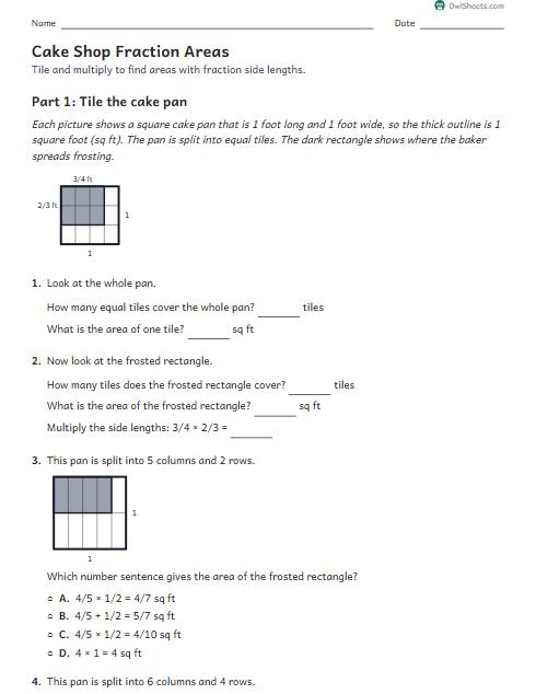 Cake Shop Fraction Areas worksheet preview