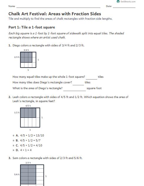 Chalk Art Festival: Areas with Fraction Sides worksheet preview