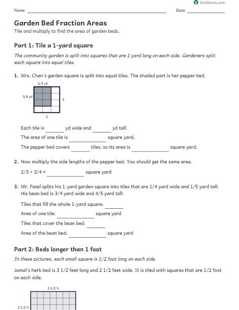 Garden Bed Fraction Areas worksheet preview