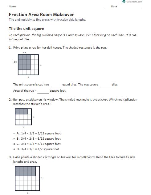 Fraction Area Room Makeover worksheet preview
