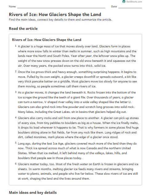 Rivers of Ice: How Glaciers Shape the Land worksheet preview