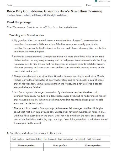 Race Day Countdown: Grandpa Hiro's Marathon Training worksheet preview