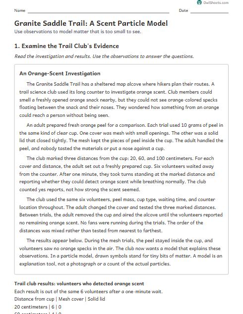 Granite Saddle Trail: A Scent Particle Model worksheet preview