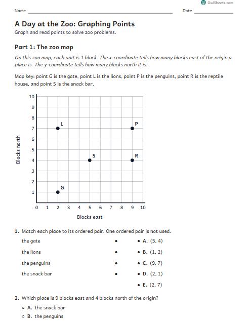 A Day at the Zoo: Graphing Points worksheet preview
