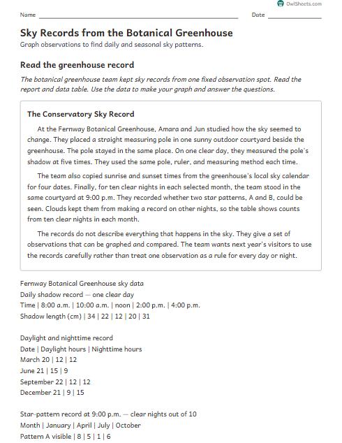 Sky Records from the Botanical Greenhouse worksheet preview