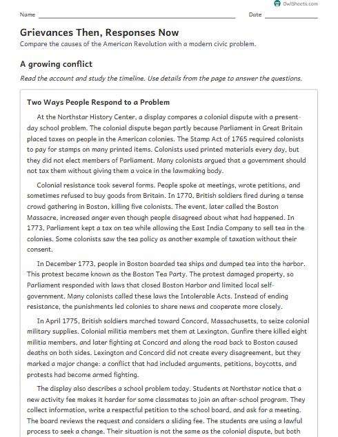 Grievances Then, Responses Now worksheet preview