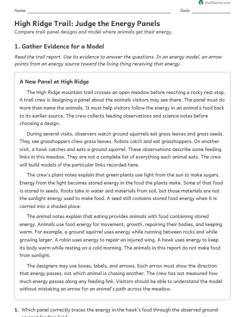High Ridge Trail: Judge the Energy Panels worksheet preview