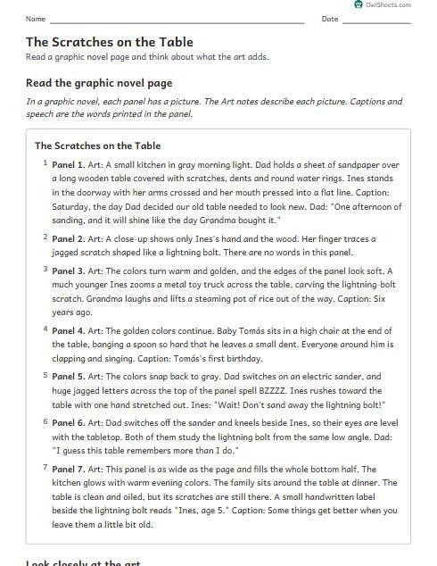 The Scratches on the Table worksheet preview