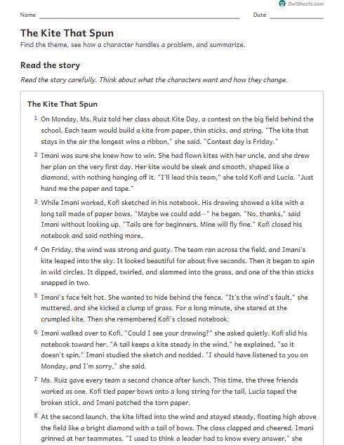 The Kite That Spun worksheet preview