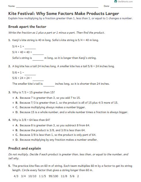 Kite Festival: Why Some Factors Make Products Larger worksheet preview