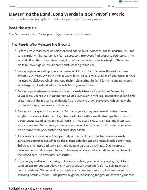 Measuring the Land: Long Words in a Surveyor's World worksheet preview