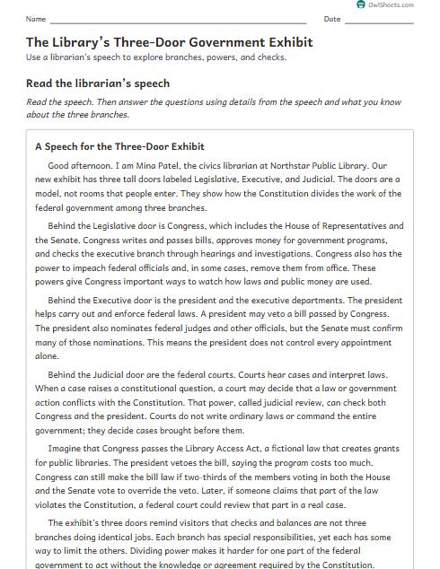 The Library’s Three-Door Government Exhibit worksheet preview