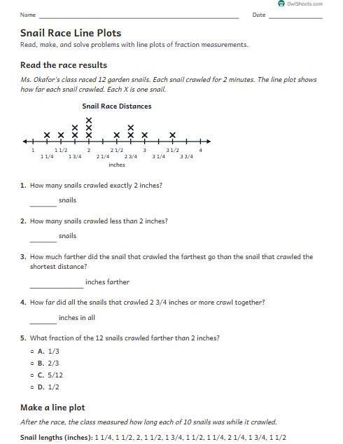 Snail Race Line Plots worksheet preview
