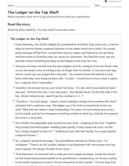 The Ledger on the Top Shelf worksheet preview