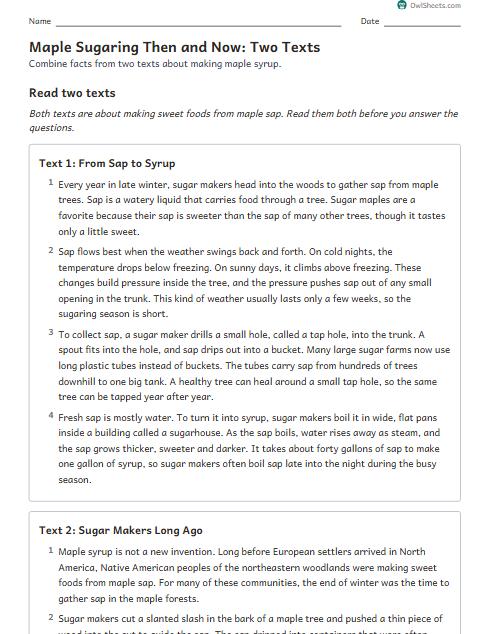 Maple Sugaring Then and Now: Two Texts worksheet preview