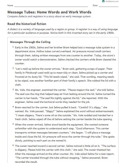 Message Tubes: Home Words and Work Words worksheet preview