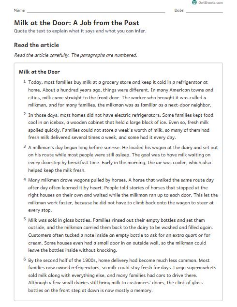 Milk at the Door: A Job from the Past worksheet preview