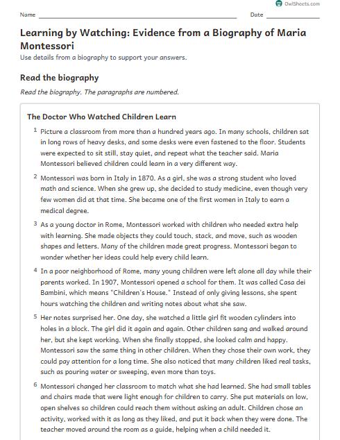 Learning by Watching: Evidence from a Biography of Maria Montessori worksheet preview