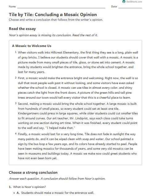 Tile by Tile: Concluding a Mosaic Opinion worksheet preview