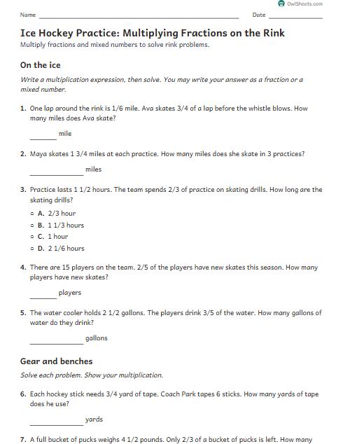 Ice Hockey Practice: Multiplying Fractions on the Rink worksheet preview