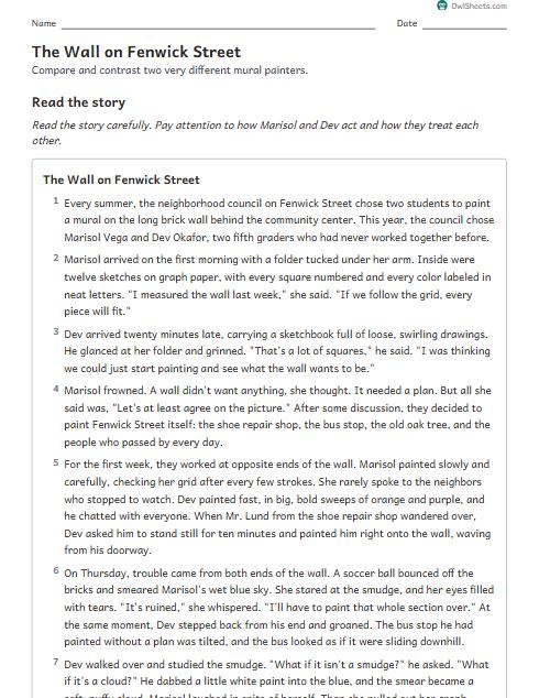 The Wall on Fenwick Street worksheet preview