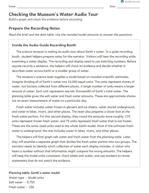 Checking the Museum's Water Audio Tour worksheet preview