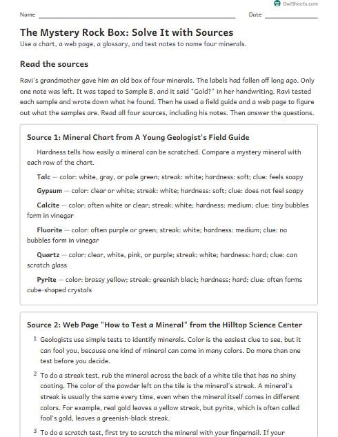 The Mystery Rock Box: Solve It with Sources worksheet preview