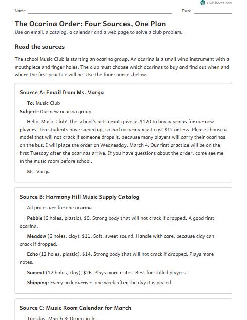 The Ocarina Order: Four Sources, One Plan worksheet preview