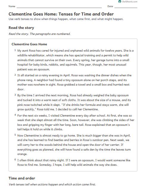Clementine Goes Home: Tenses for Time and Order worksheet preview