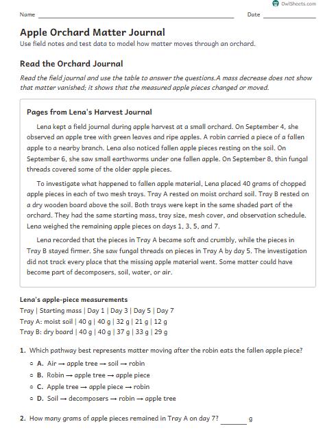 Apple Orchard Matter Journal worksheet preview