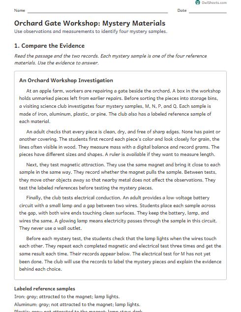 Orchard Gate Workshop: Mystery Materials worksheet preview