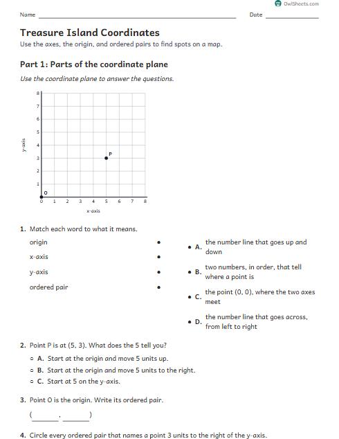 Treasure Island Coordinates worksheet preview