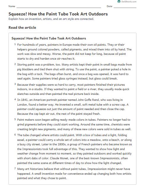 Squeeze! How the Paint Tube Took Art Outdoors worksheet preview