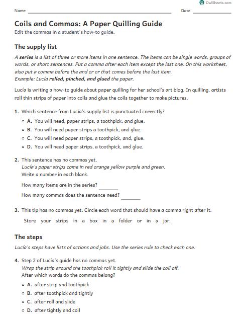 Coils and Commas: A Paper Quilling Guide worksheet preview